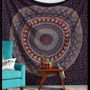 *SOLD*88x89 Boho Blue and Orange Mandala Tapestry from Urban Outfitters